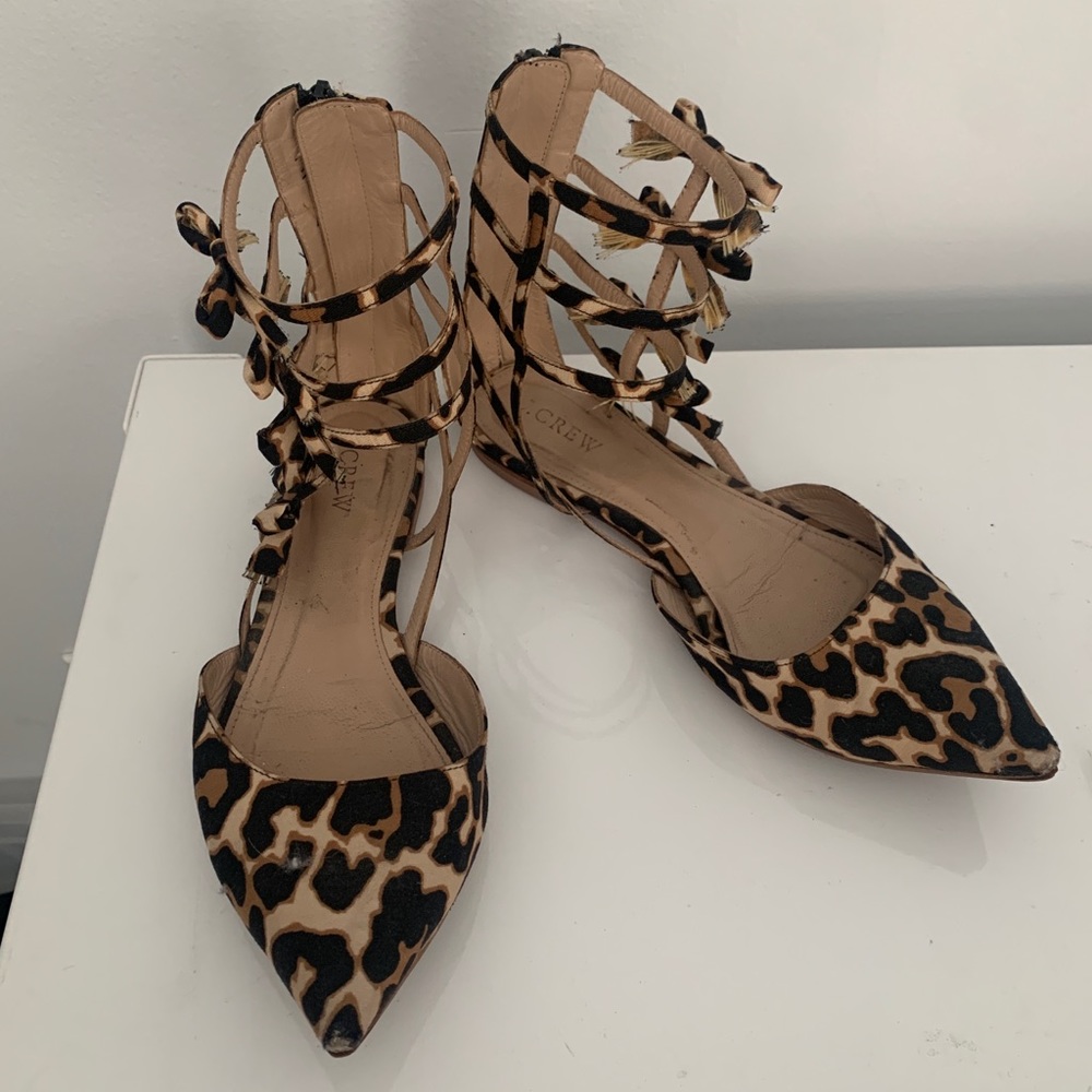 J Crew Women's Leopard Bow Gladiator Flats Sz 8